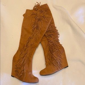 Charlotte Russe fringe suede boots with wedges